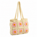 Handmade Crochet Tote Bag with Floral Lining | Granny Square Shoulder Bag