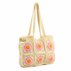 Handmade Crochet Tote Bag with Floral Lining | Granny Square Shoulder Bag