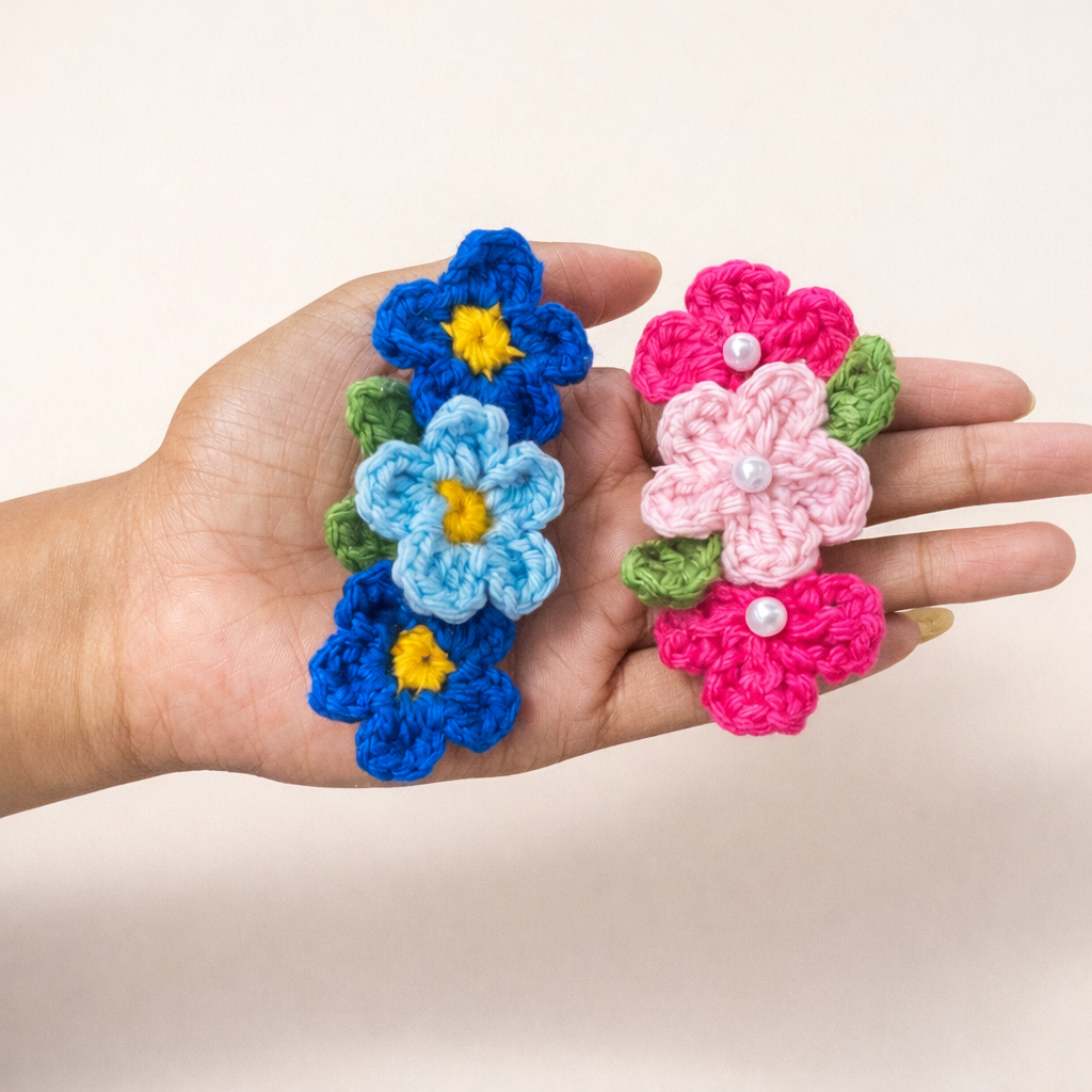 Handmade Crochet Flower Hair Clip – Elegant Floral Hair Accessory for Women & Girls (Set of 2)