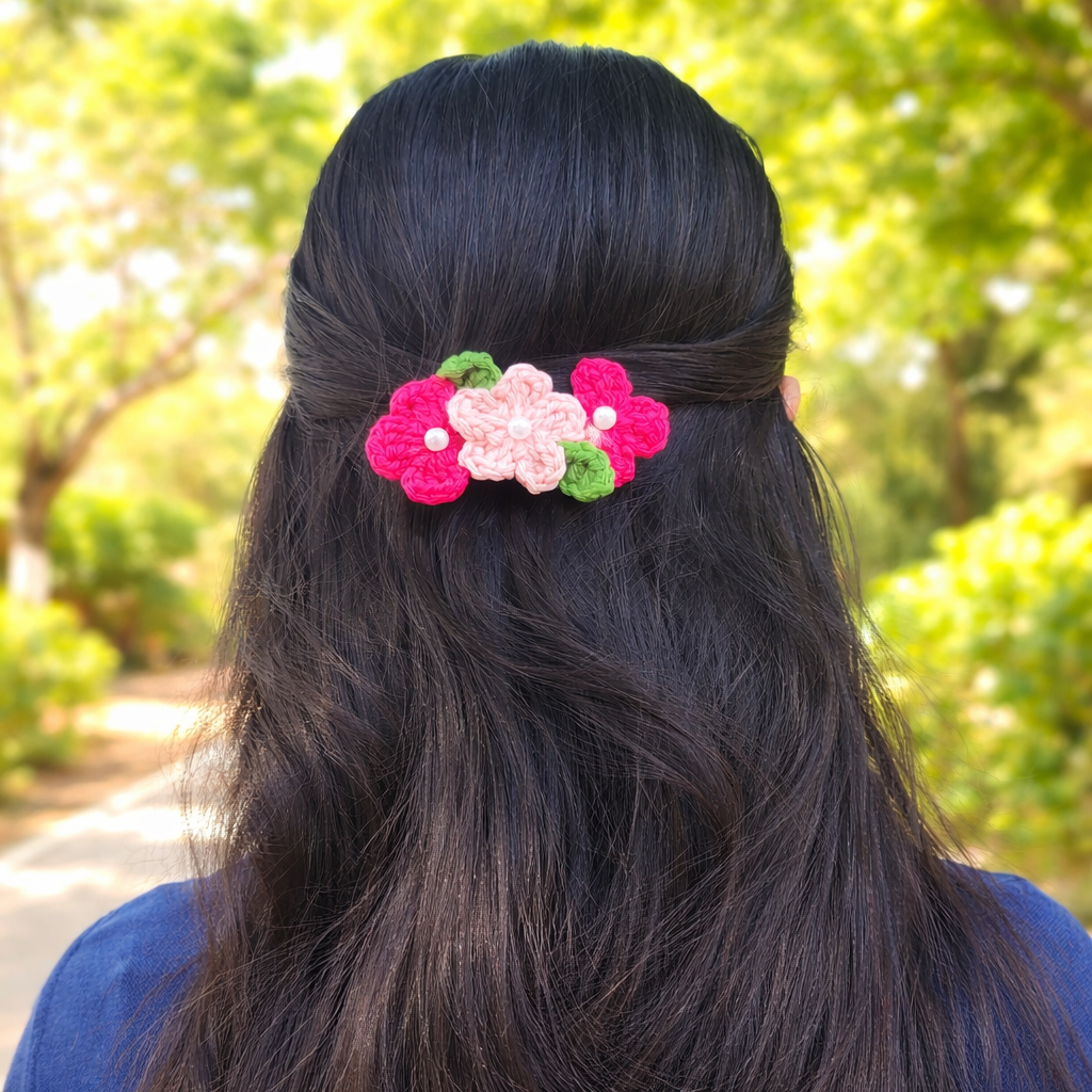 Handmade Crochet Flower Hair Clip – Elegant Floral Hair Accessory for Women & Girls (Set of 2)