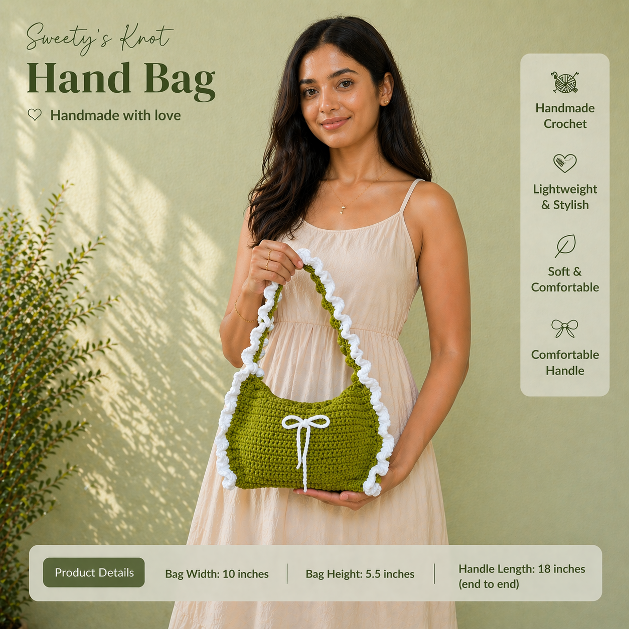 Handmade Crochet Shoulder Bag – With White Ruffle Trim | Aesthetic Handmade Purse