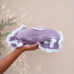 Handmade Crochet Shoulder Bag – With White Ruffle Trim | Aesthetic Handmade Purse (Sky Blue)