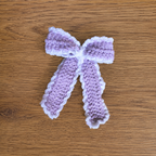 Handmade Crochet Bow Hair Clip – Lavender & White Hair Accessory for Girls & Women