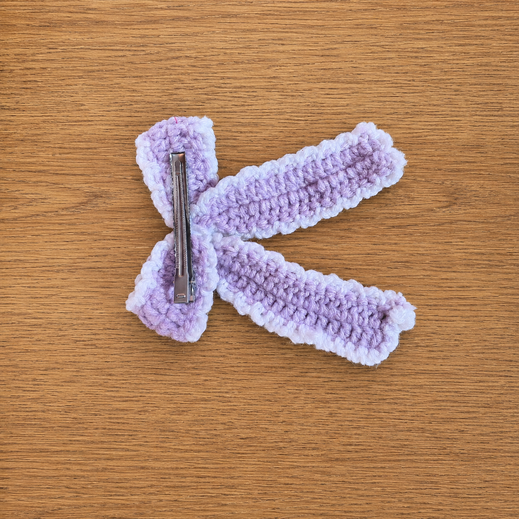 Handmade Crochet Bow Hair Clip – Lavender & White Hair Accessory for Girls & Women