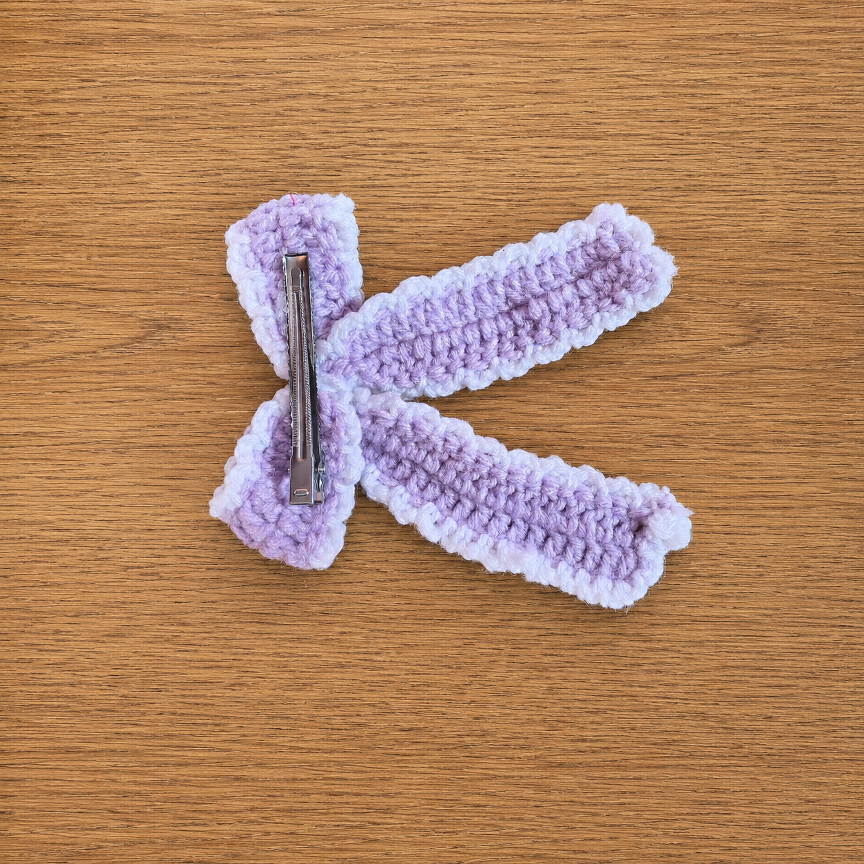 Handmade Crochet Bow Hair Clip – Lavender & White Hair Accessory for Girls & Women