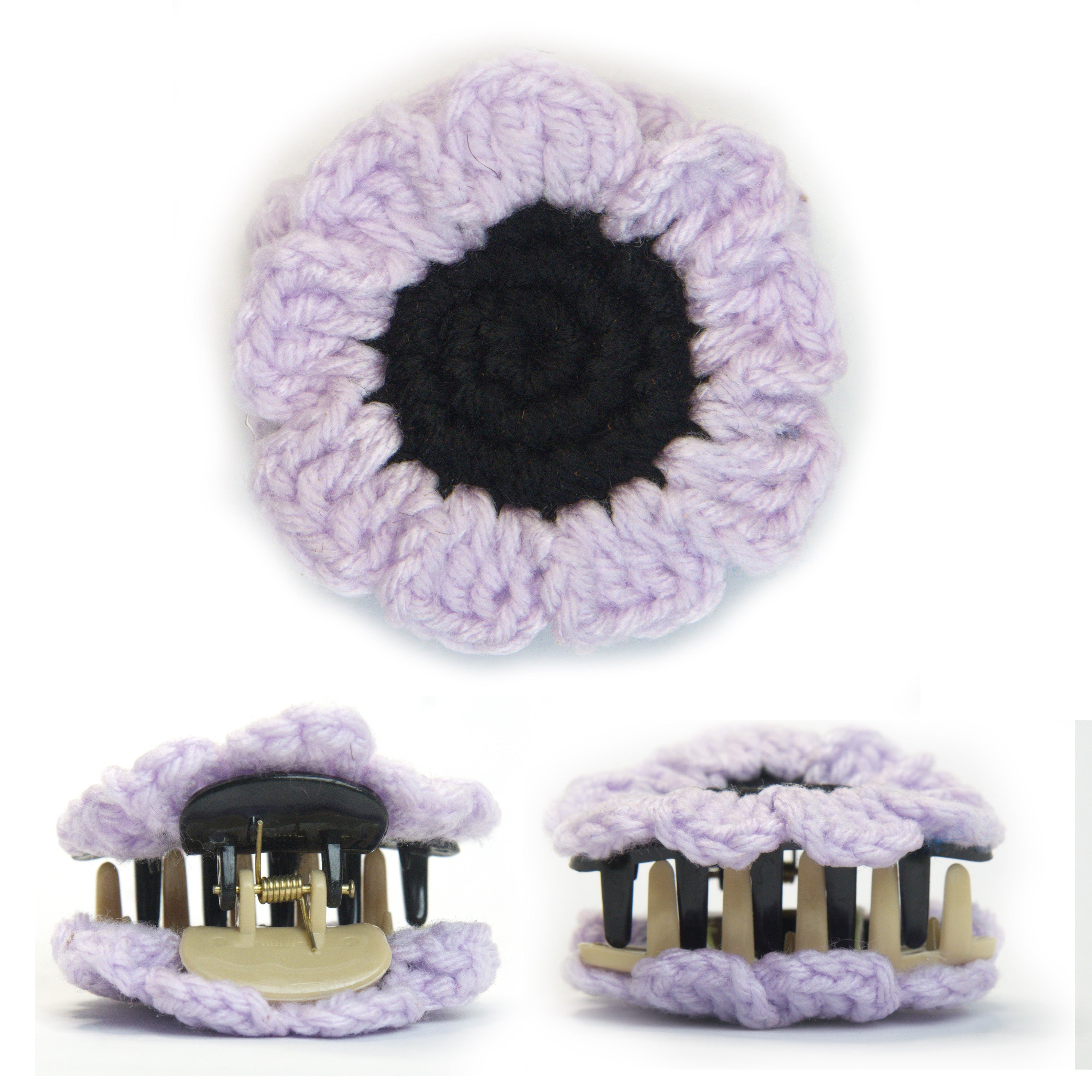 Handmade Crochet Flower Hair Claw Clip (Sunflower Design) (Purple)