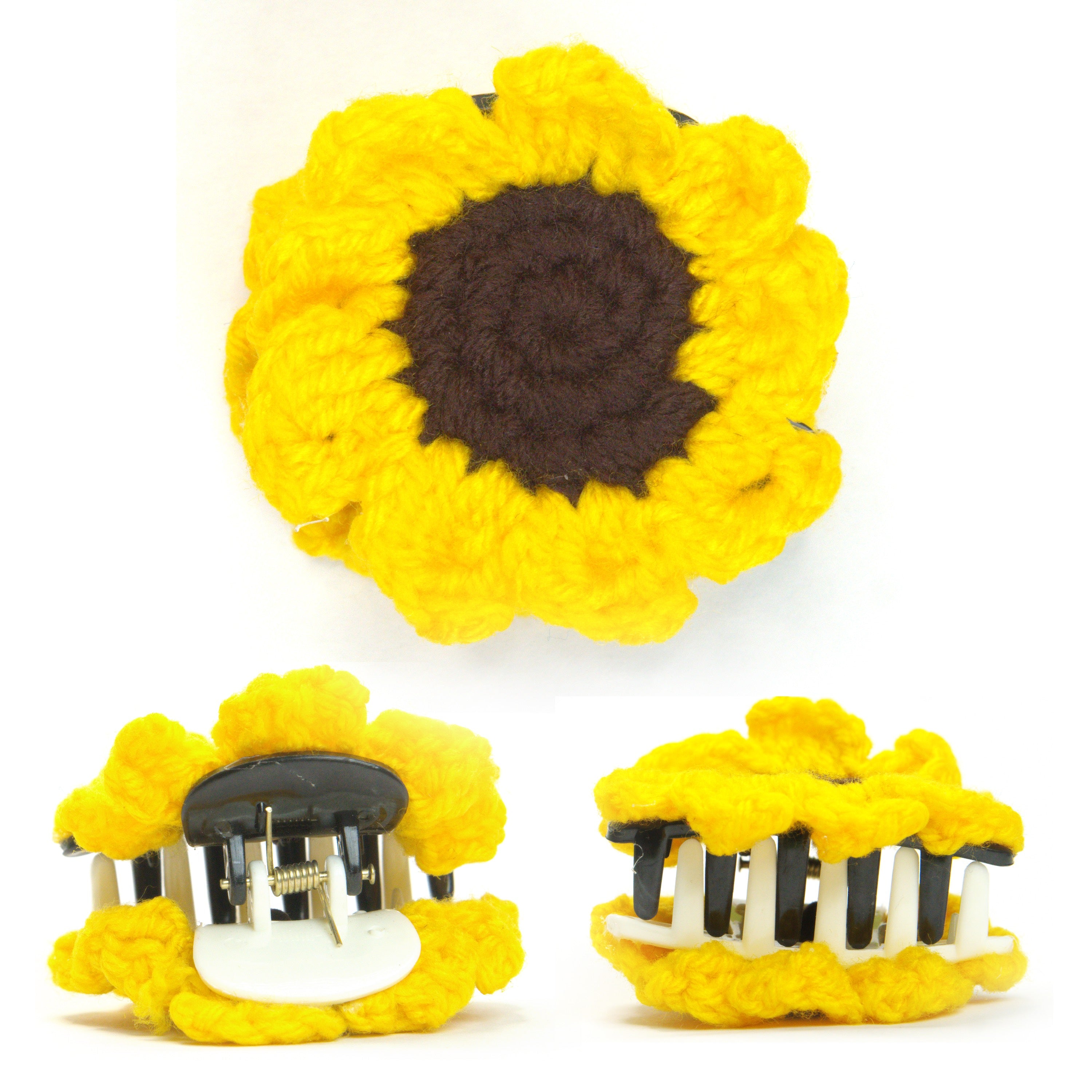 Handmade Crochet Flower Hair Claw Clip (Sunflower Design) (Purple)