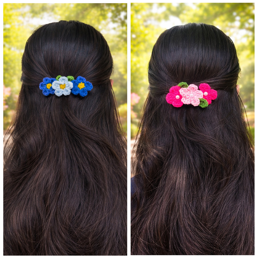 Handmade Crochet Flower Hair Clip – Elegant Floral Hair Accessory for Women & Girls (Set of 2)