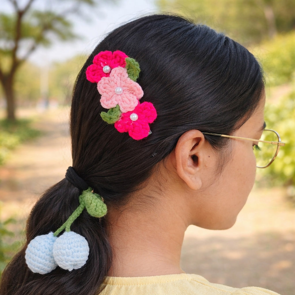 Handmade Crochet Flower Hair Clip – Elegant Floral Hair Accessory for Women & Girls (Set of 2)