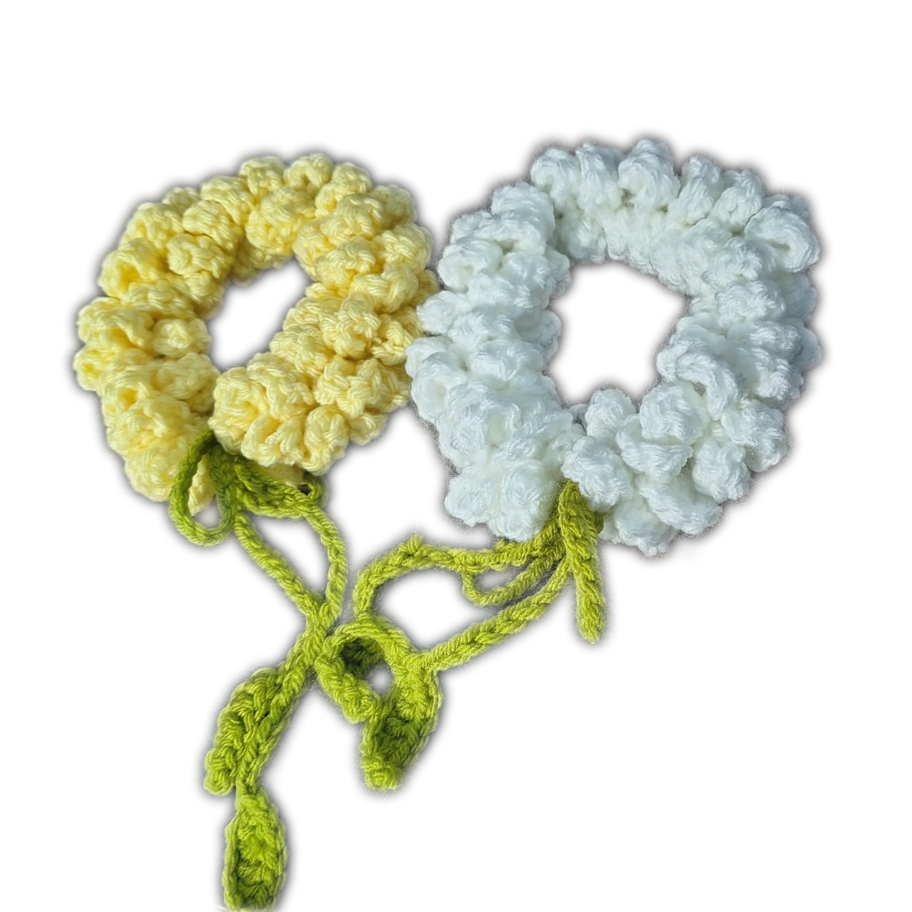 Handmade Crochet Hair Scrunchie – Floral Style Soft Hair Tie with Leaf Detail (Set of 2)