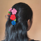 Handmade Crochet 3-Flower Hair Claw Clip – Colorful Floral Hair Accessory