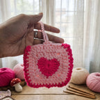 Handmade Crochet Heart Earbud Pouch (Cute & Protective Case - Pink)