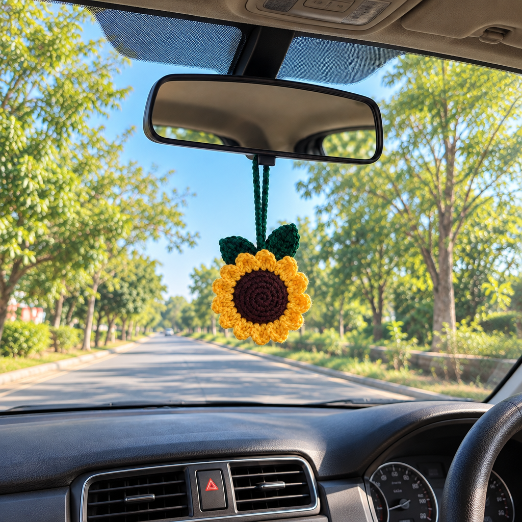 Handmade Crochet Sunflower Hanging Charm