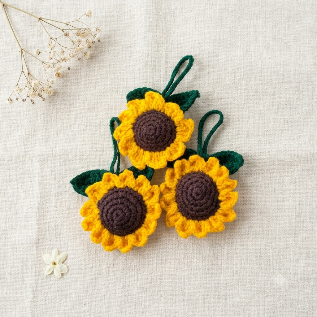 Handmade Crochet Sunflower Hanging Charm