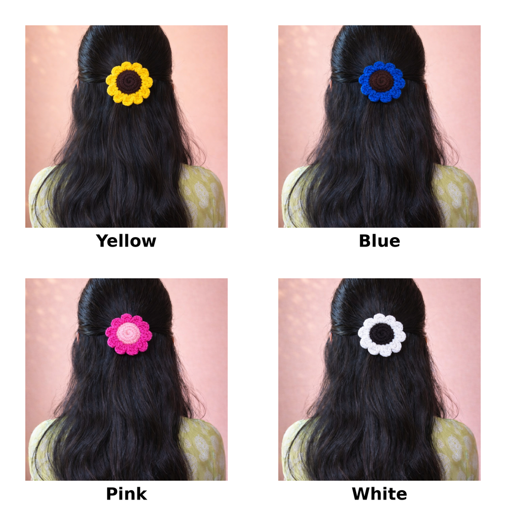 Handmade Crochet Flower Hair Tie (Soft & Stylish Hair Elastic) Set of 2