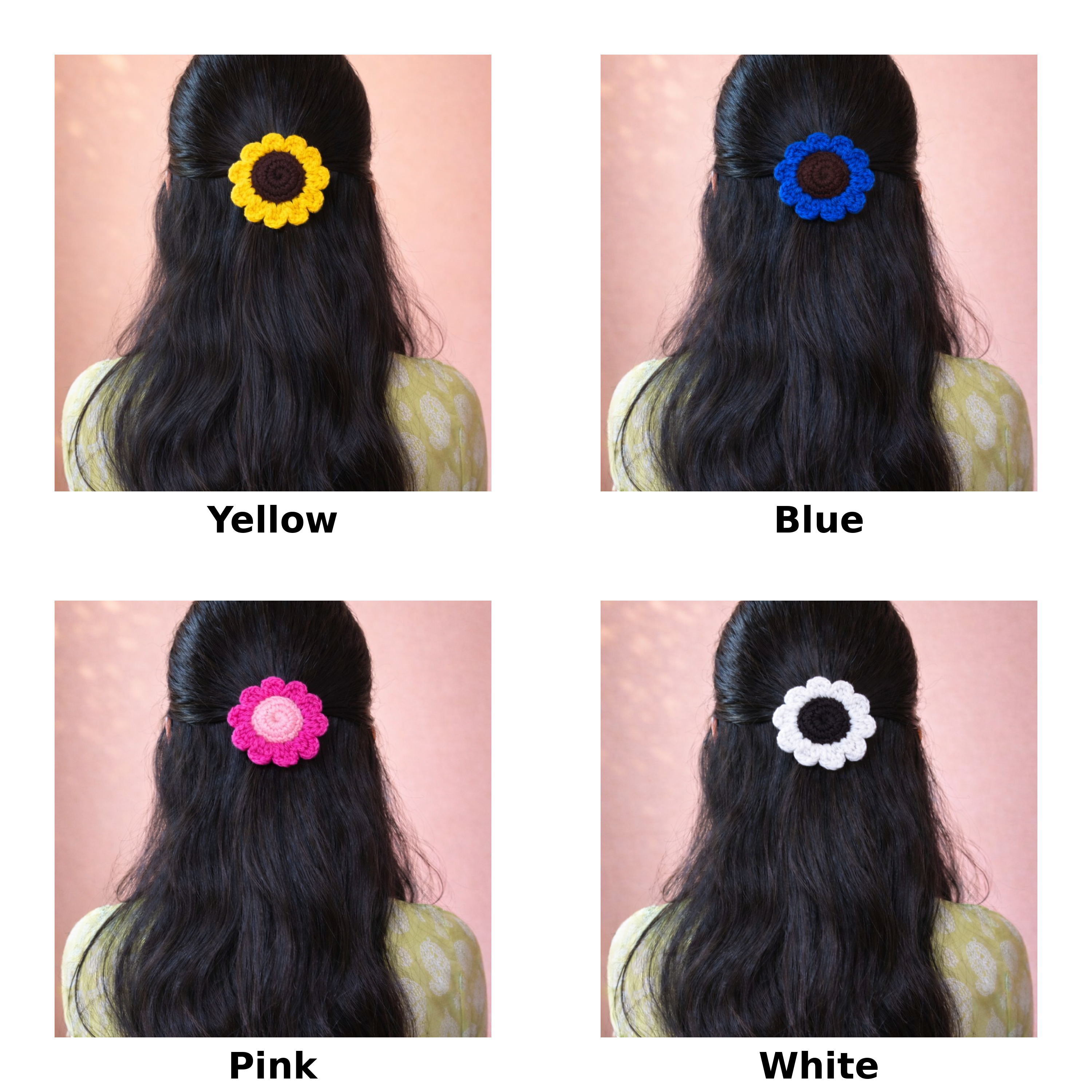 Handmade Crochet Flower Hair Tie (Soft & Stylish Hair Elastic) Set of 2