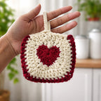 Handmade Crochet Heart Earbud Pouch (Cute & Protective Case - Maroon)